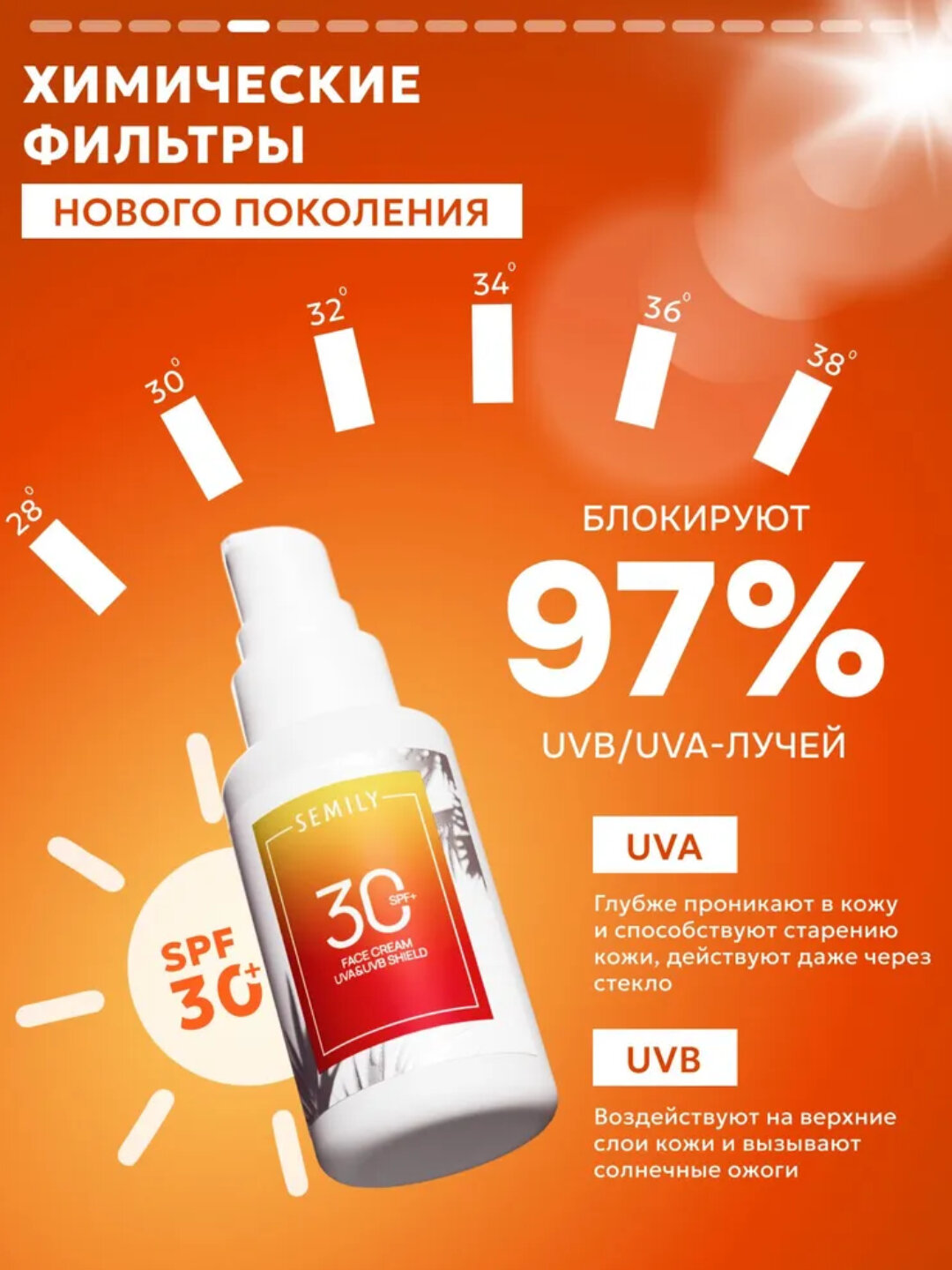 Солнцезащитный крем для лица SEMILY SPF 30 СПФ 50, 50 мл - Желтый — фото 1