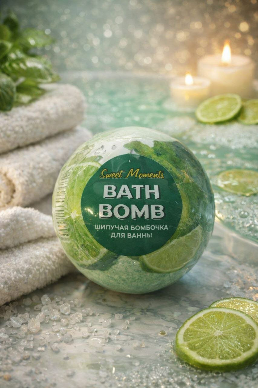 SWEET MOMENTS BATH BOMB Шипучая бомбочка для ванны с ароматом лайма, 150 гр
