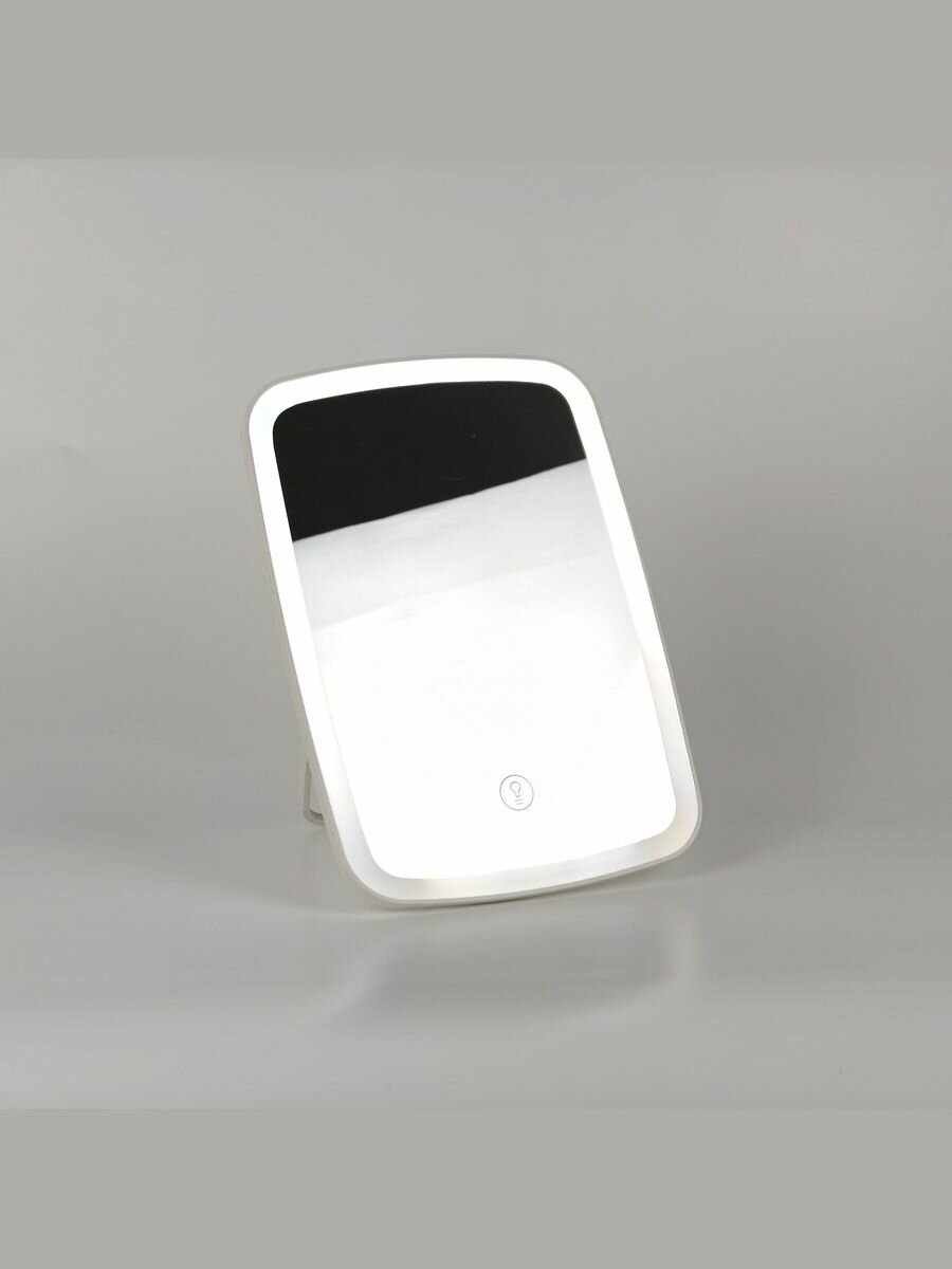 Зеркало для макияжа , косметическое, настольное , с подсветкой , белое, прямоугольное