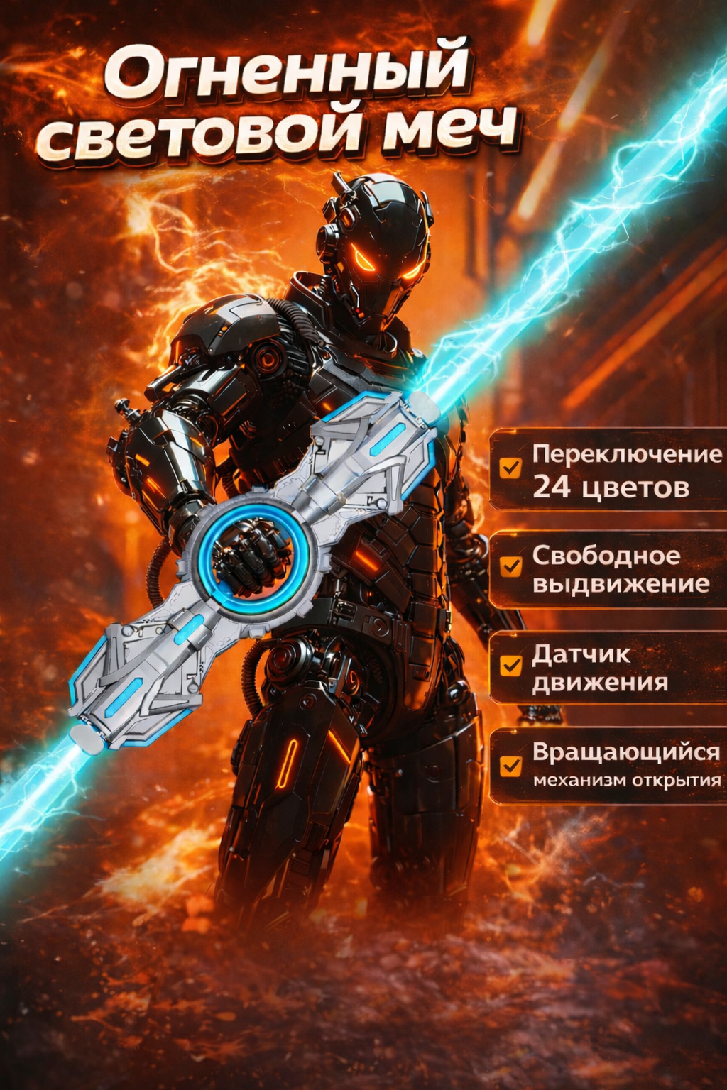Световой меч, двусторонний, LED-подсветкой, вращающийся, цвет любой