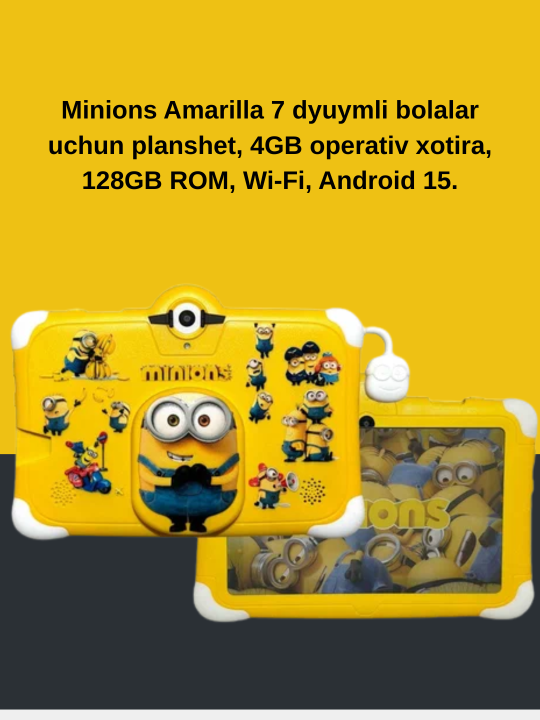 Планшет Minions Amarilla CCIT, 7", Android 15, встроенная память 128ГБ, желтый