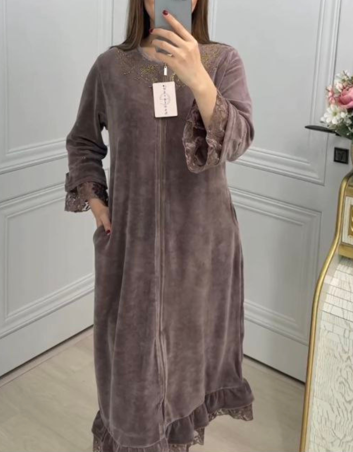 Халат для кормящих мам , размер 2XL, светло-бежевый, капучино, светло-бежевый, орех — фото 1