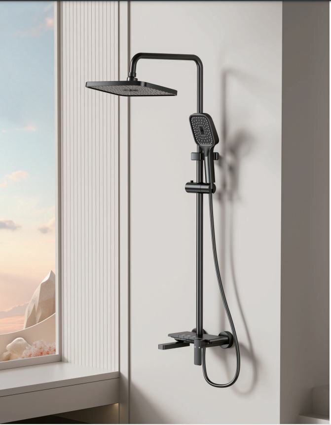 Душевая система с тропическим душем. Черный