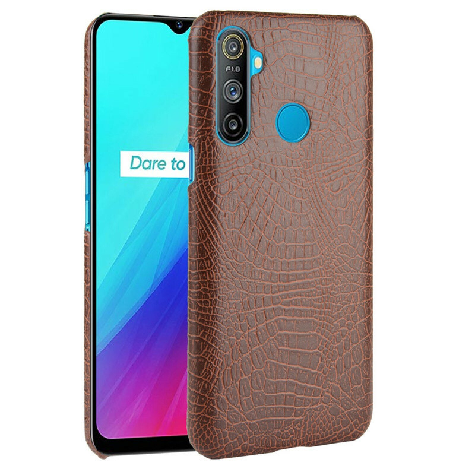 Чехол-накладка MyPads для Realme C3 тонкий с дизайном под кожу крокодила коричневый