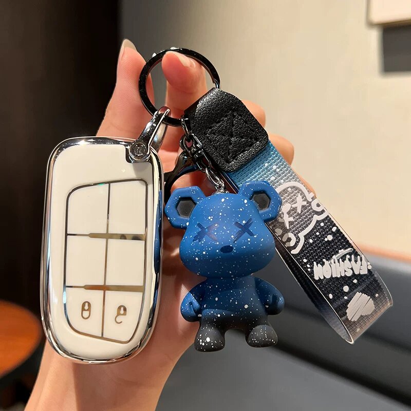 Ключевой держатель Jeep - 2-кнопочный умный чехол, белый, с синей подвеской Violent Bear
