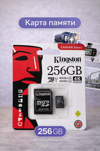 Изображение товара Карта памяти Kingston SDC10, 256 ГБ, класс 10, UHS-I, microSDHC, черная