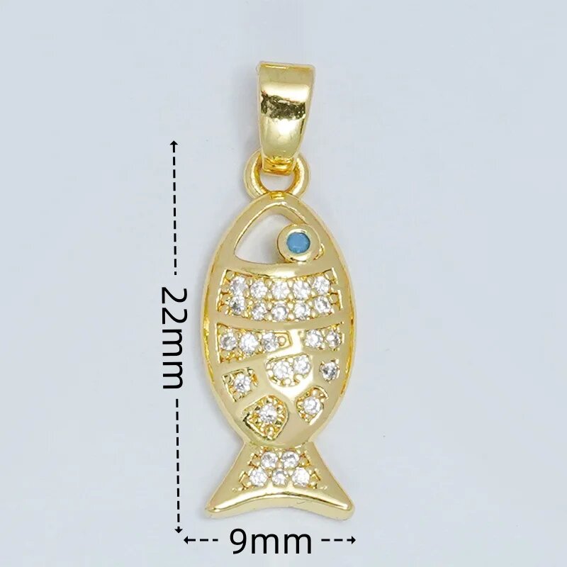 Подвеска рыбка, латунь, циркон, 22х9 мм, Gold