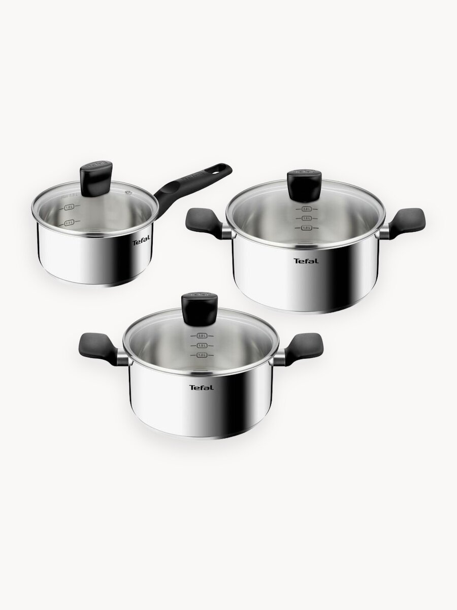 Набор посуды для приготовления 6 предметов Tefal Confidence: ковш 16 см, кастрюли 20 и 24 см с крышками, для газовых, электрических и индукционных плит