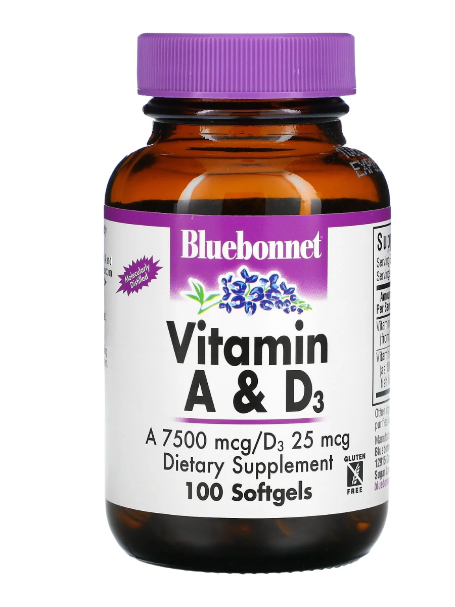 Bluebonnet Nutrition витамины A и D3 100 капсул