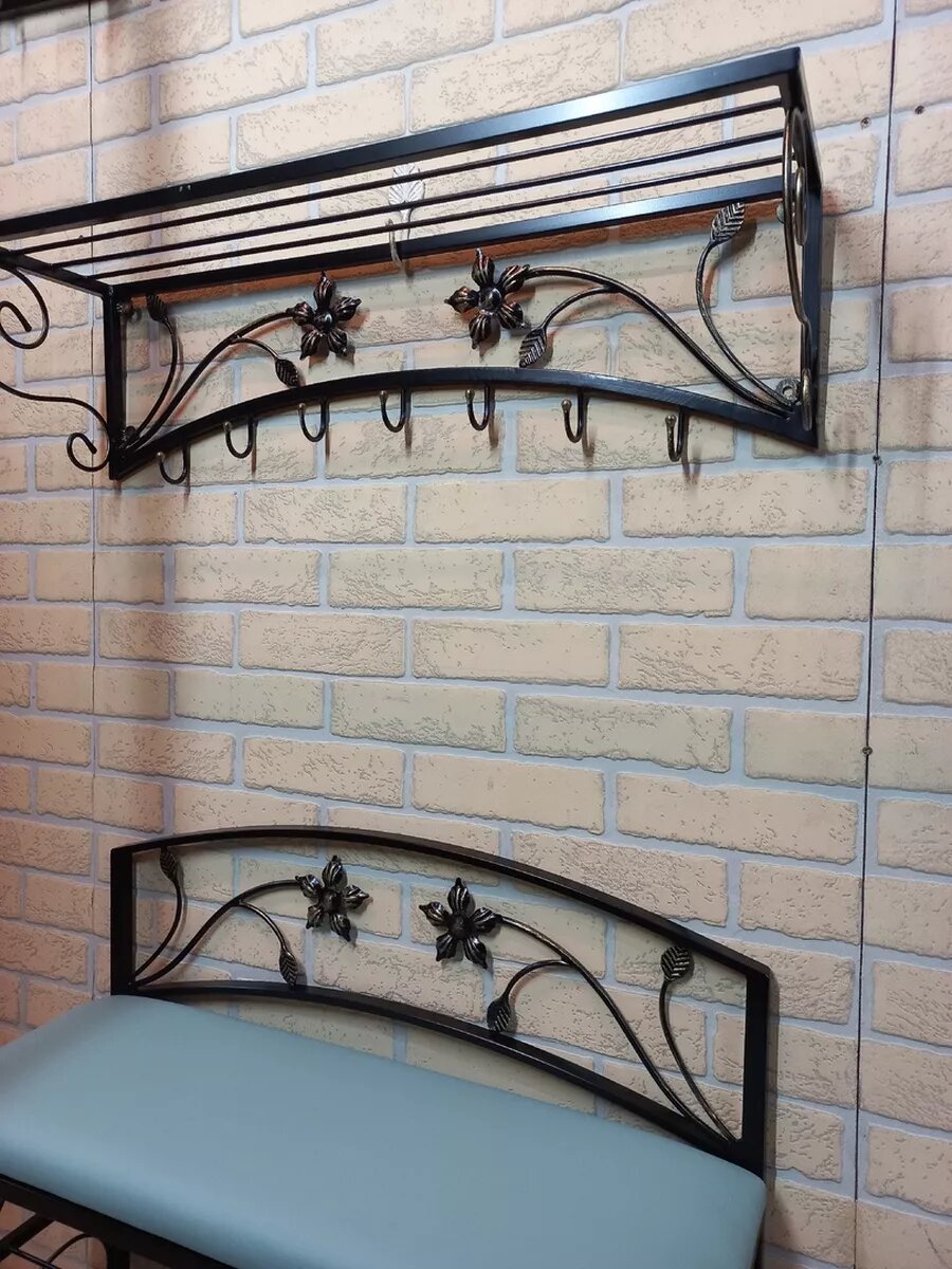 Кованая прихожая, вешалка + банкетка, Студия кованой мебели Нива, цвет голубой — фото 1