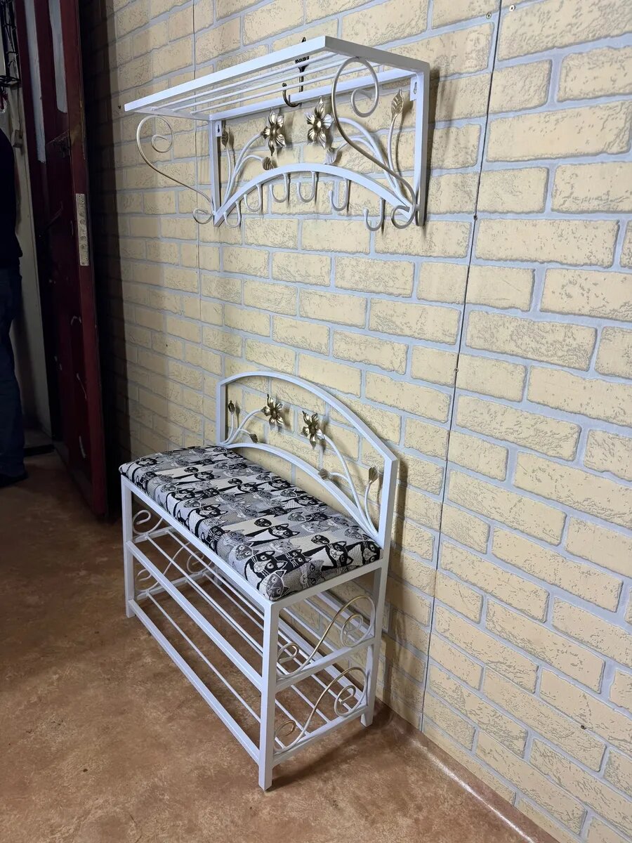 Кованая прихожая, вешалка + банкетка, Студия кованой мебели Нива, цвет серо-черный — фото 1