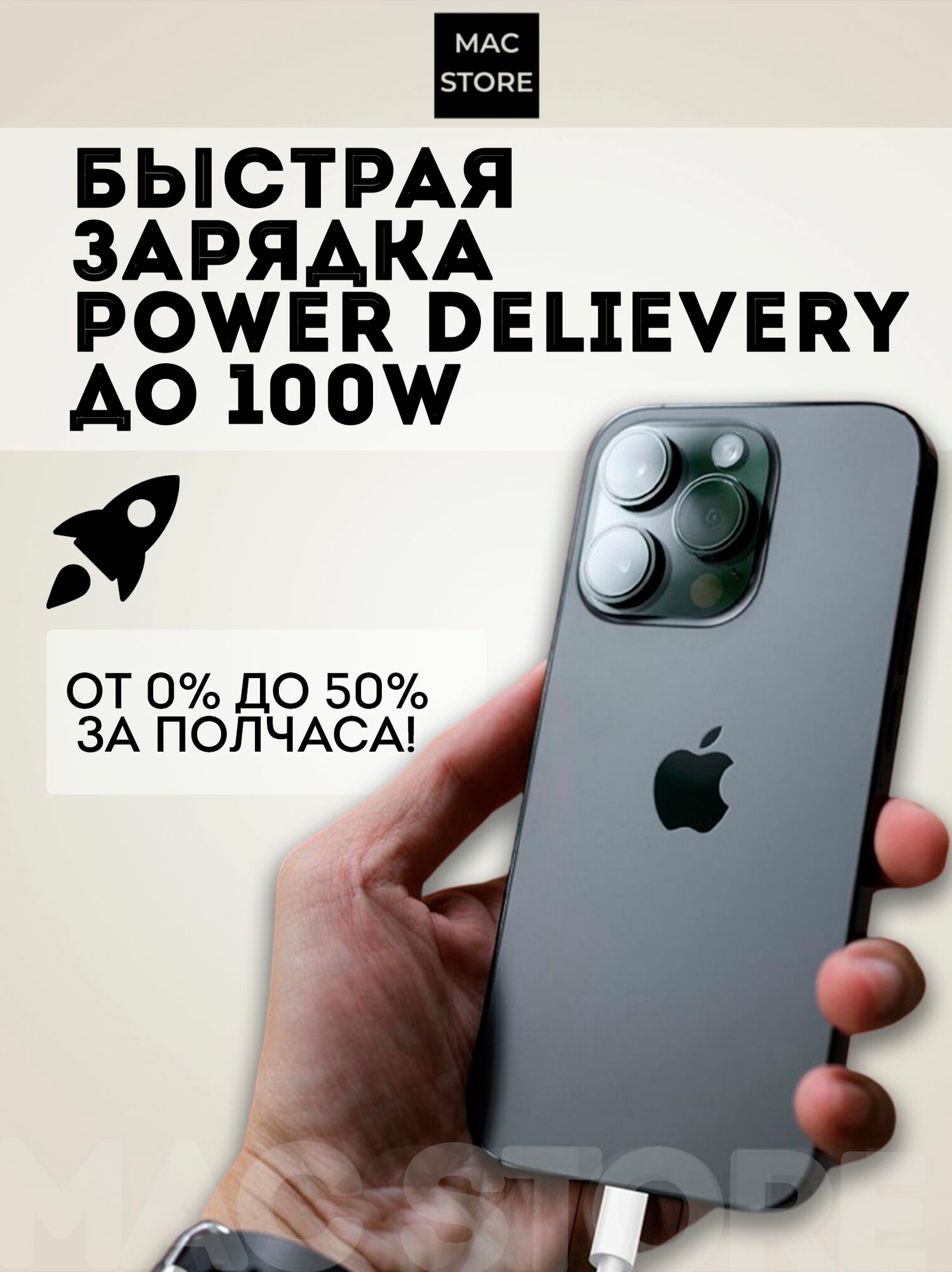 Кабель для телефона, ноутбука и планшета, Универсальный провод для зарядки USB Type-C, Быстрая зарядка PD, 100W, 2 м, белый — фото 1