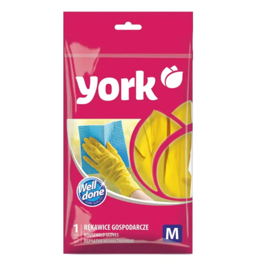 Перчатки York хозяйственные латексные 1 пара размер M цвет желтый