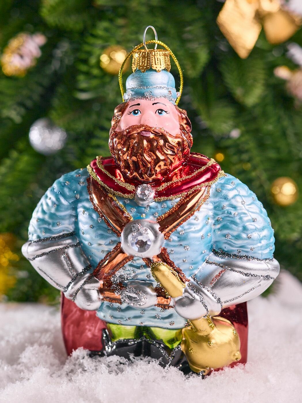 Елочная игрушка стеклянная ручная роспись Богатырь 14 см