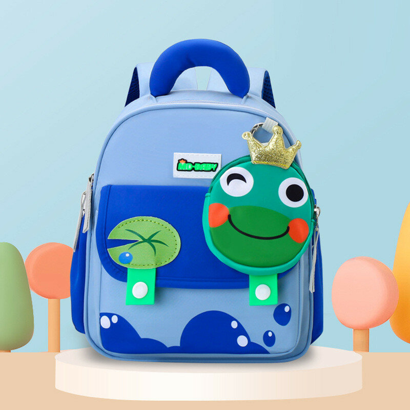 Backpack nylon trendy and spacious for kids anime style and colorful design elements light blue