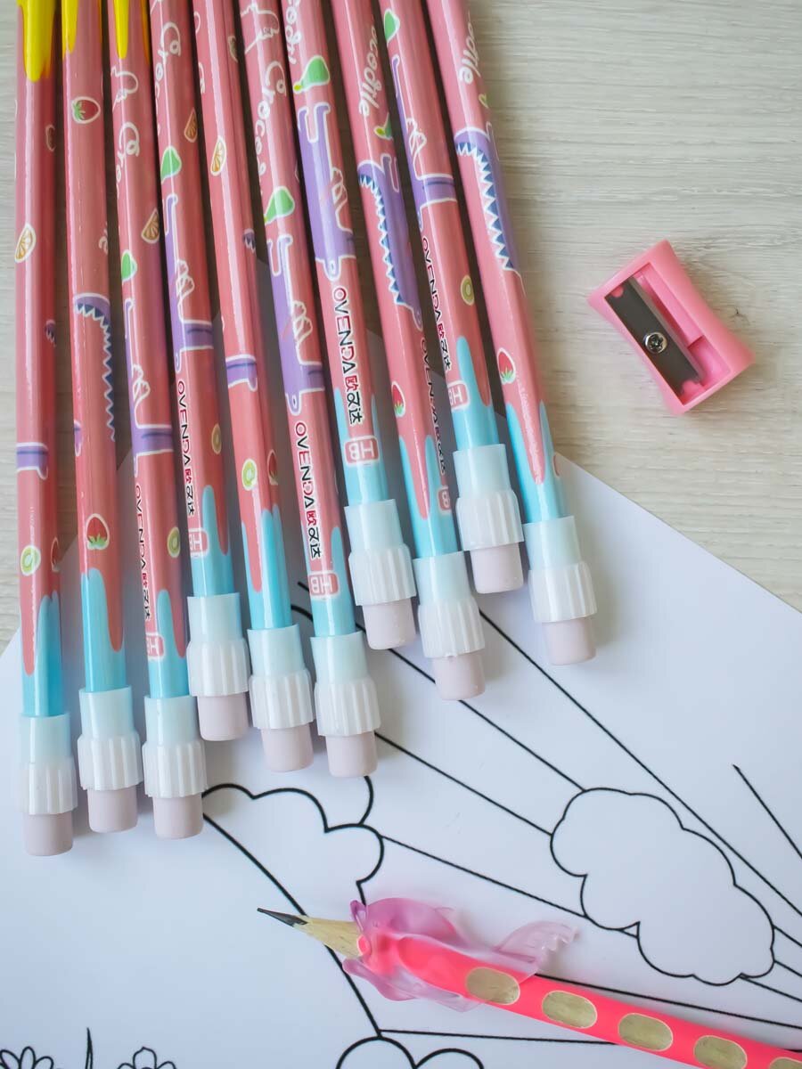 Карандаши простые чернографитные для школы ТМ/HB с ластиками и точилкой набор 11 штук незаточенные — фото 1