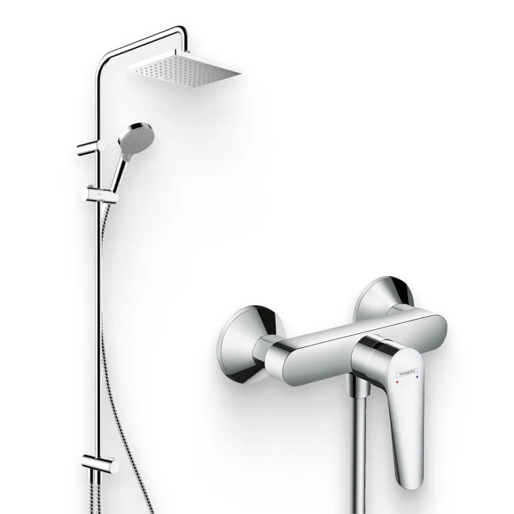 Душевой комплект Смеситель для душа Hansgrohe Logis E 71602000 / Стойка Vernis Shape 26282000 Showerpipe 230 1jet Reno хром