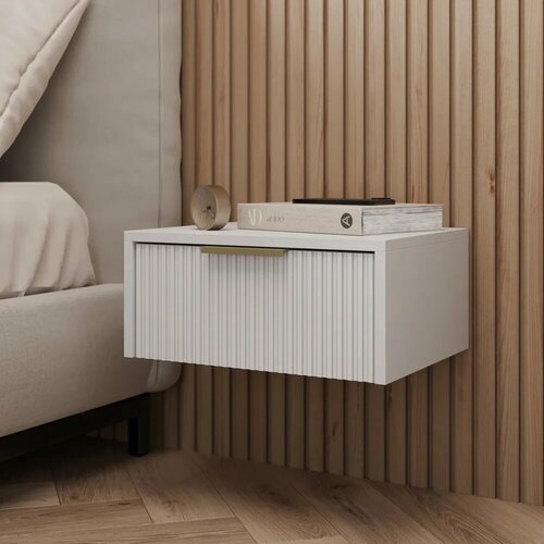 Изображение товара Тумба прикроватная подвесная DIWO Краснодар 45x20x35 см, корпус белый, фасад мдф белый, золото