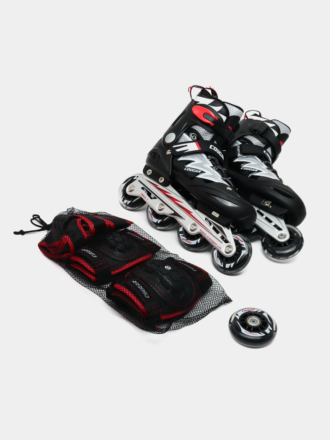 Регулируемые роликовые коньки Cougar, для детей, с защитой и запасным колесом