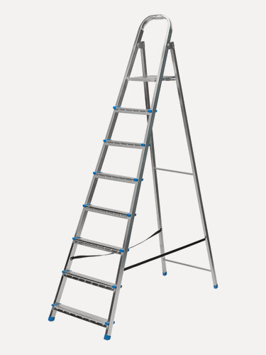Изображение товара Стремянка 8 ступеней Сибртех, 120 кг максимальная нагрузка и 366 см рабочая высота, стальная оцинкованная, 97840