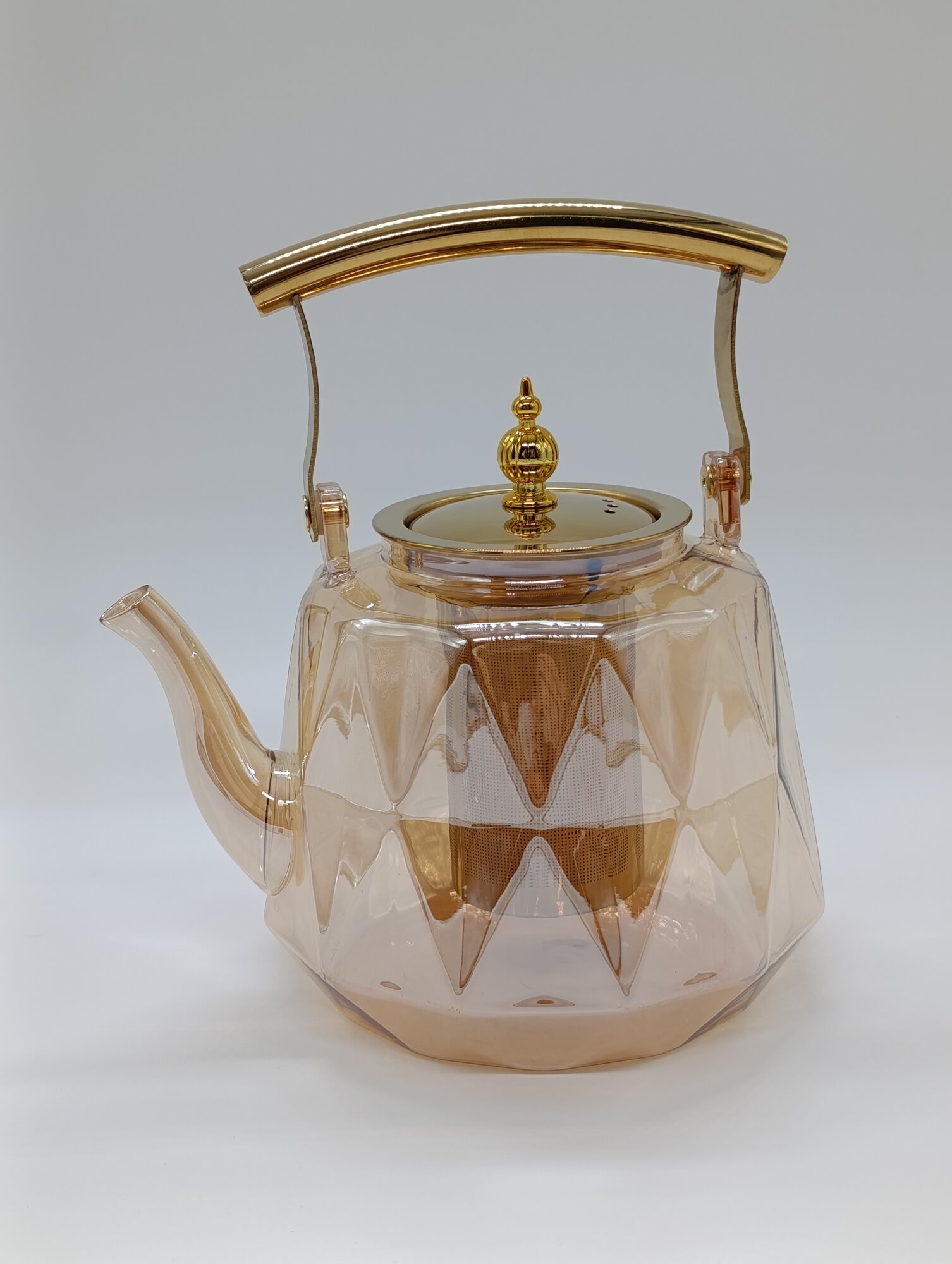 Стеклянный чайник 1.6 л Copper hand kettle – с металлическим фильтром, жаропрочный