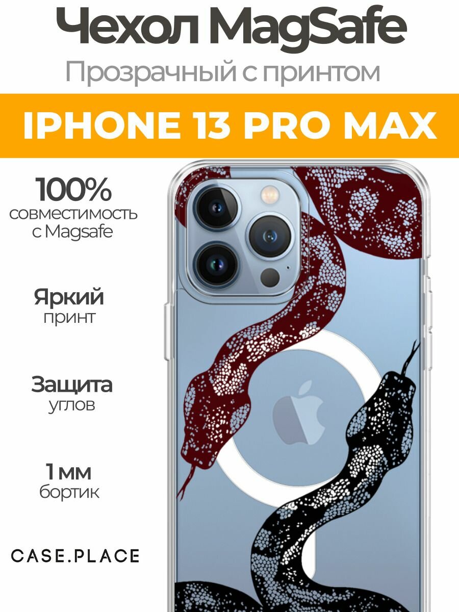 Чехол на Apple iPhone 13 Pro Max (Айфон 13 Про Макс) MagSafe с магнитом "Силуэты змей 2"