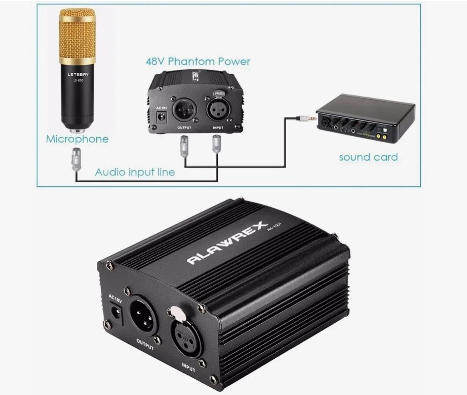 Фантомное питание 48В для микрофона BM800 USB для конденсаторных микрофонов