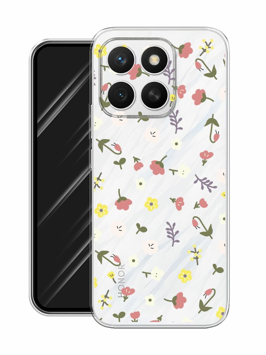 Чехол на Honor X8c / Хонор X8c с принтом "Россыпь цветов рисунок", прозрачный — фото 1