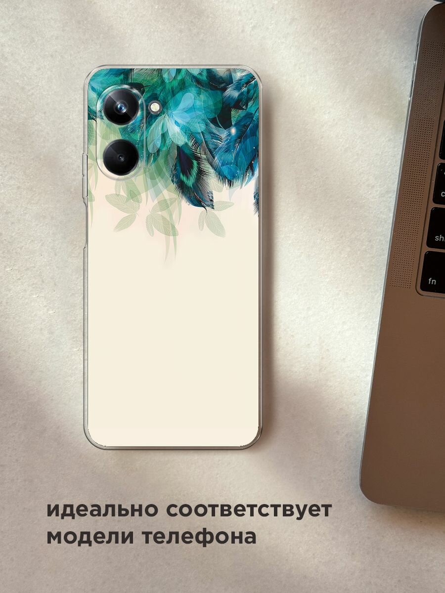 Чехол на Realme 10 Pro / Реалми 10 Про с принтом Перья голубого цвета — фото 1