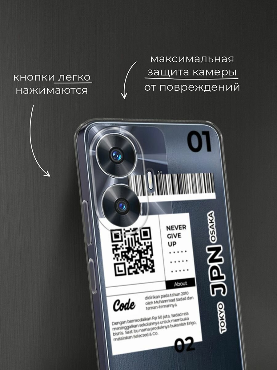 Чехол на Realme C55 / Реалми C55 с принтом "JPN", прозрачный — фото 1