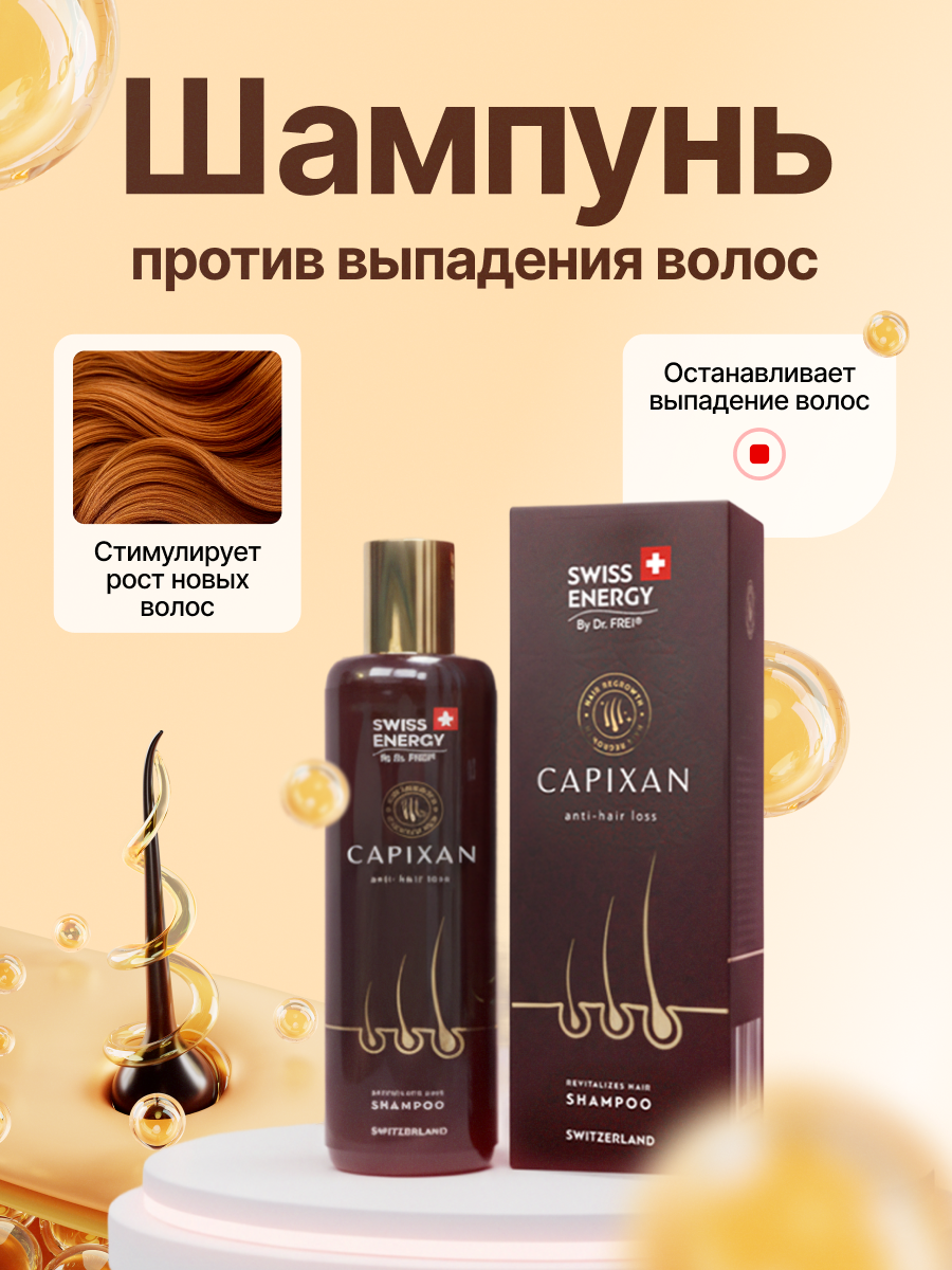 Шампунь SWISS ENERGY "Capixan", против выпадения волос, 1%, 200 мл