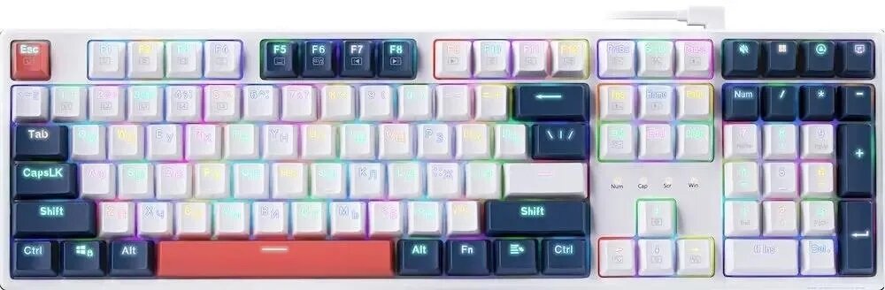 Клавиатура Redragon Whisper (71964) проводная, USB, белый + синий
