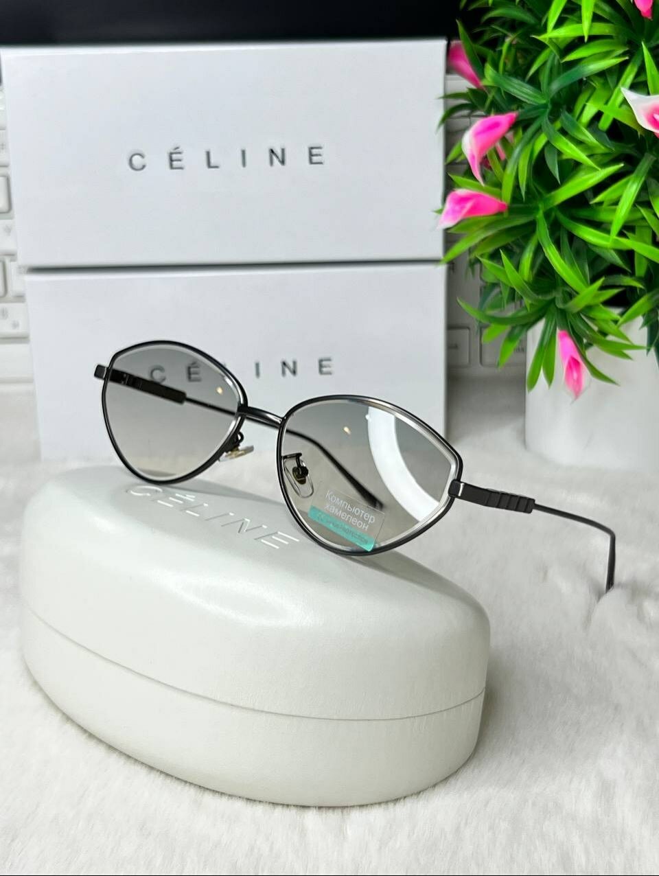 Солнцезащитные очки CELINE, черный/оранжевый/серый — фото 1