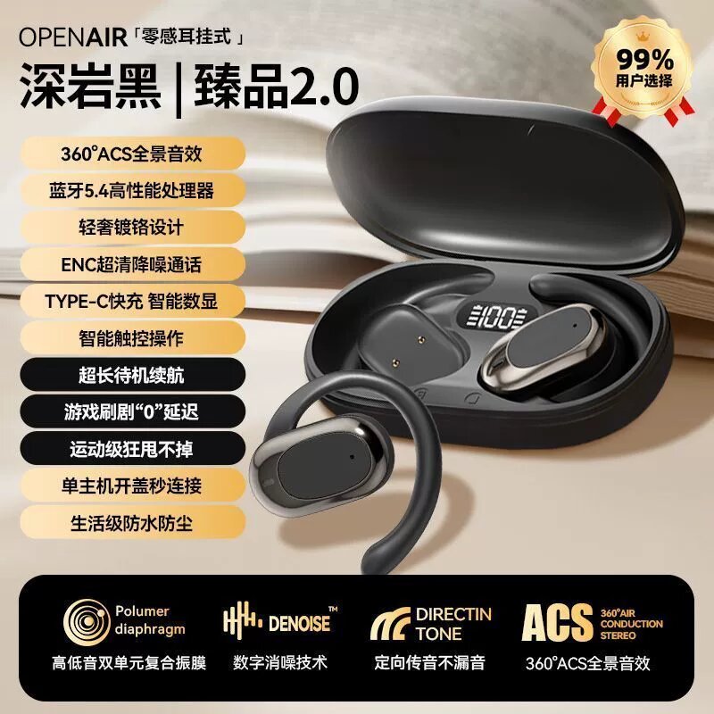Беспроводные наушники Ultimate с Bluetooth 5.4, HiFi звуком, шумоподавлением, комфортной посадкой для спорта, черный