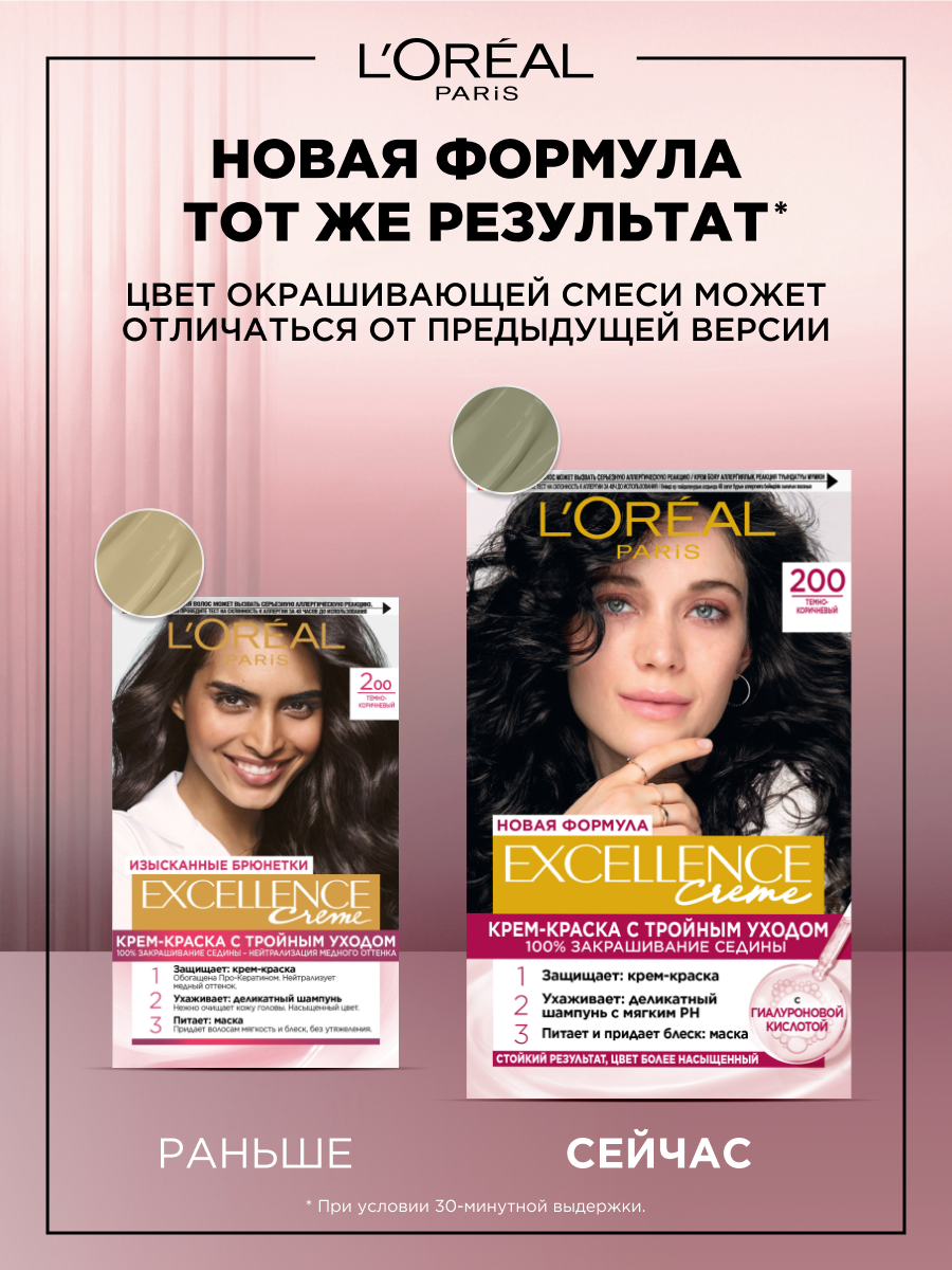 L'Oreal Paris Стойкая крем-краска для волос "Excellence", оттенок 2.00, Кофейный — фото 1