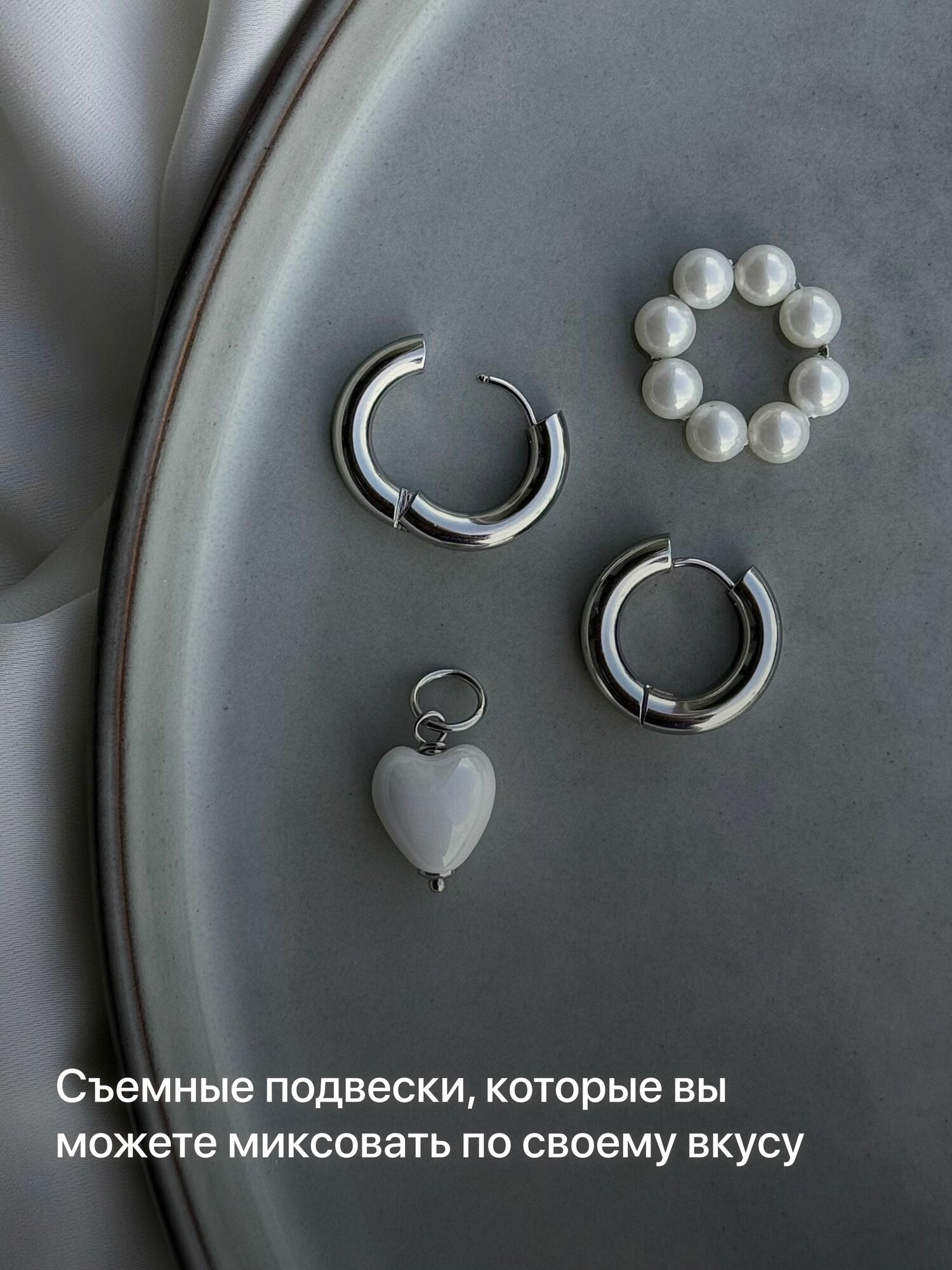 Серьги конго, керамика, размер 20 мм, серебряный — фото 1