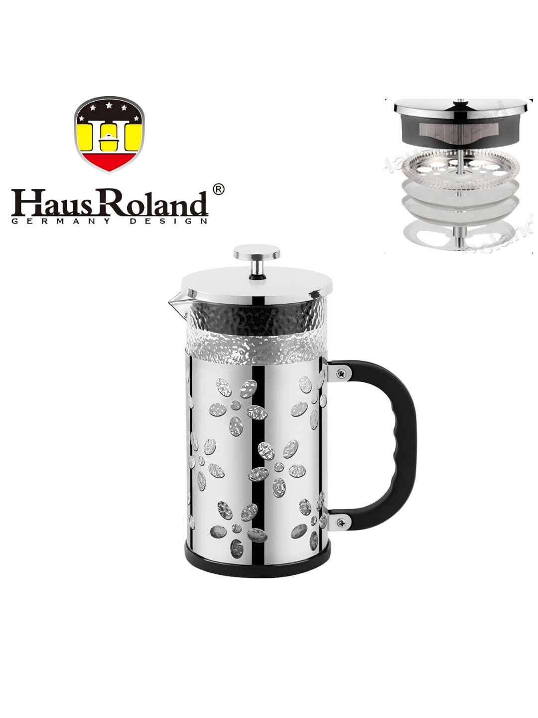 HausRoland Френч-пресс для чая и кофе, 1 литр, 3 цвета - Серебряный