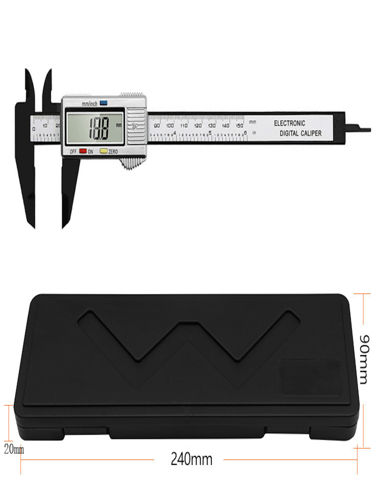Штангенциркуль цифровой электронный точность +/- 0,2 мм в пластиковом кейсе — фото 1
