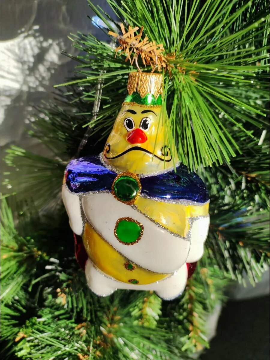 Елочная игрушка "Принц Лимон", ручная роспись, стекло, жёлтая