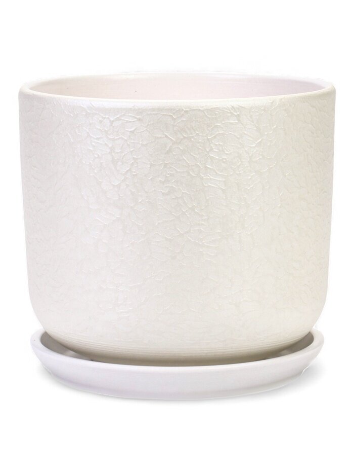 Горшок цветочный с поддоном 5,4 л, d22/h19 см белый керамика, "Перл" (М) 10959238