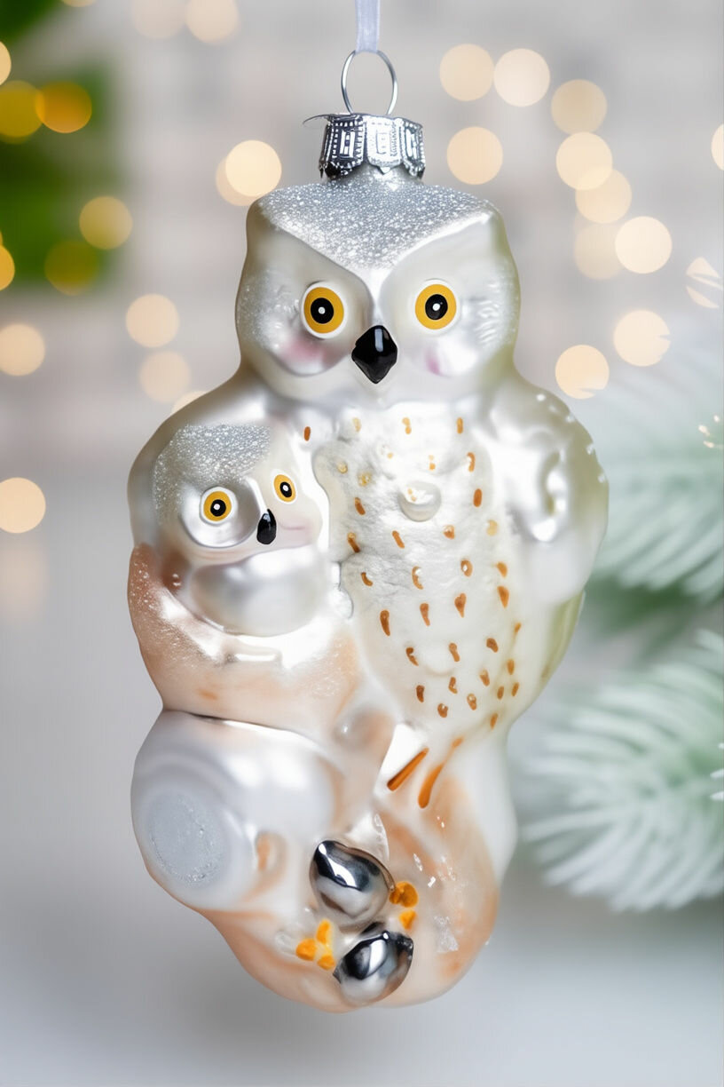 Ёлочная игрушка совиное семейство, стекло, 12 см, Winter Deco 4060413-wd