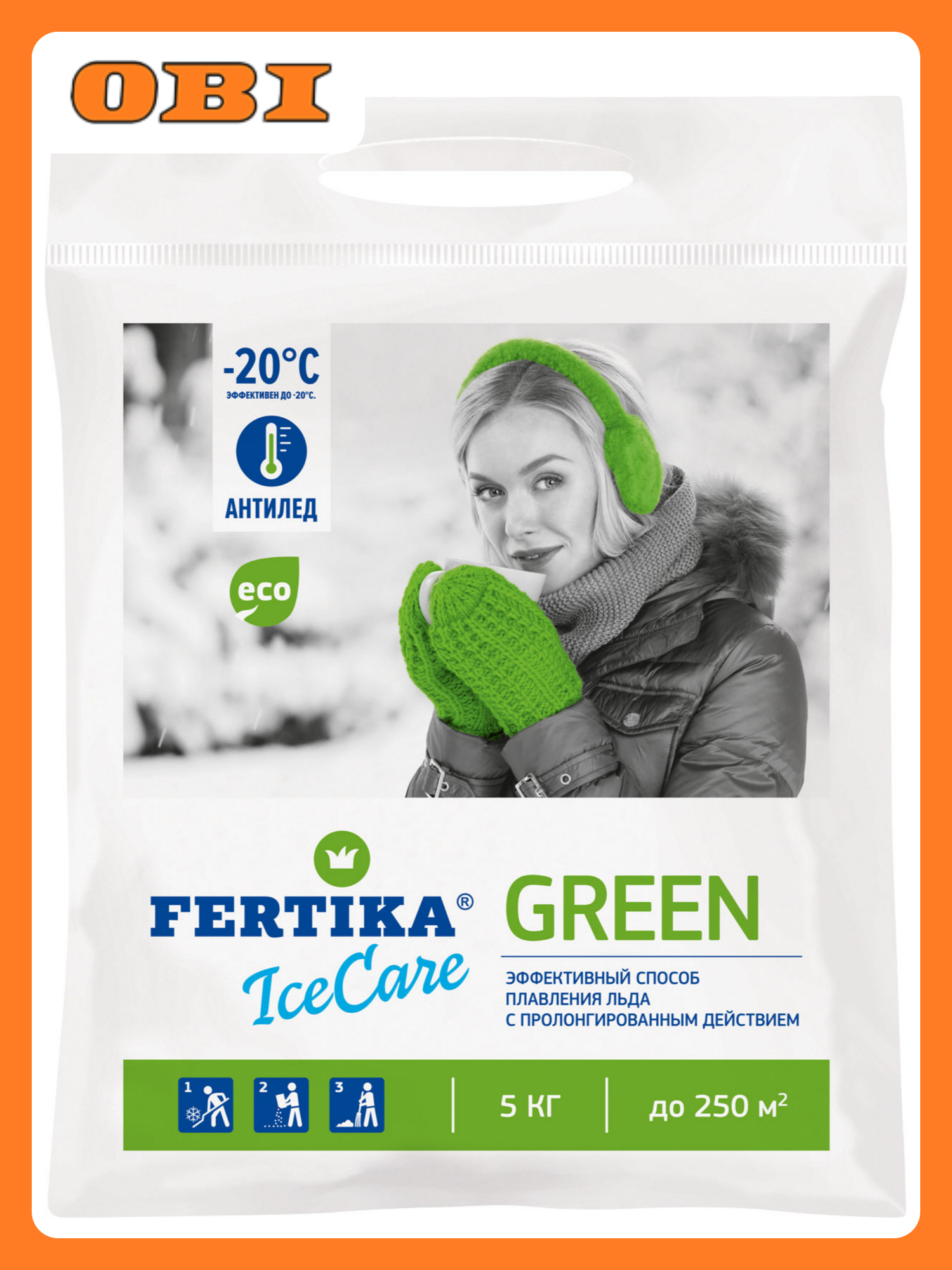 Противогололедный реагент FERTIKA Icecare Green 5 кг (пакет)