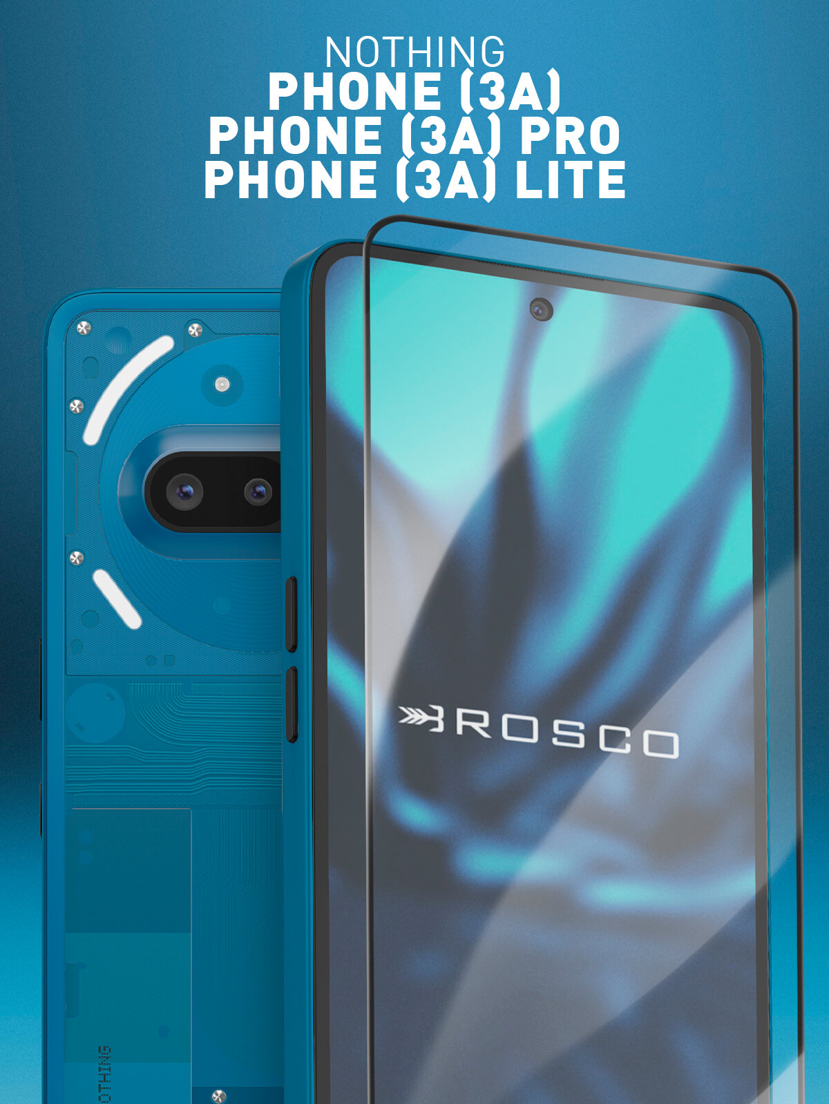 Защитное стекло на Nothing Phone 3A, 3A Pro и 3A Lite (Нафинг Фон 3А, 3А Про и 3А Лайт), с чёрной рамкой, 1 шт, Rosco