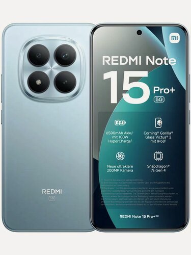 Изображение товара Смартфон Xiaomi Redmi Note 15 Pro+ 5G 12/512Gb голубой, 200Мп, IP68