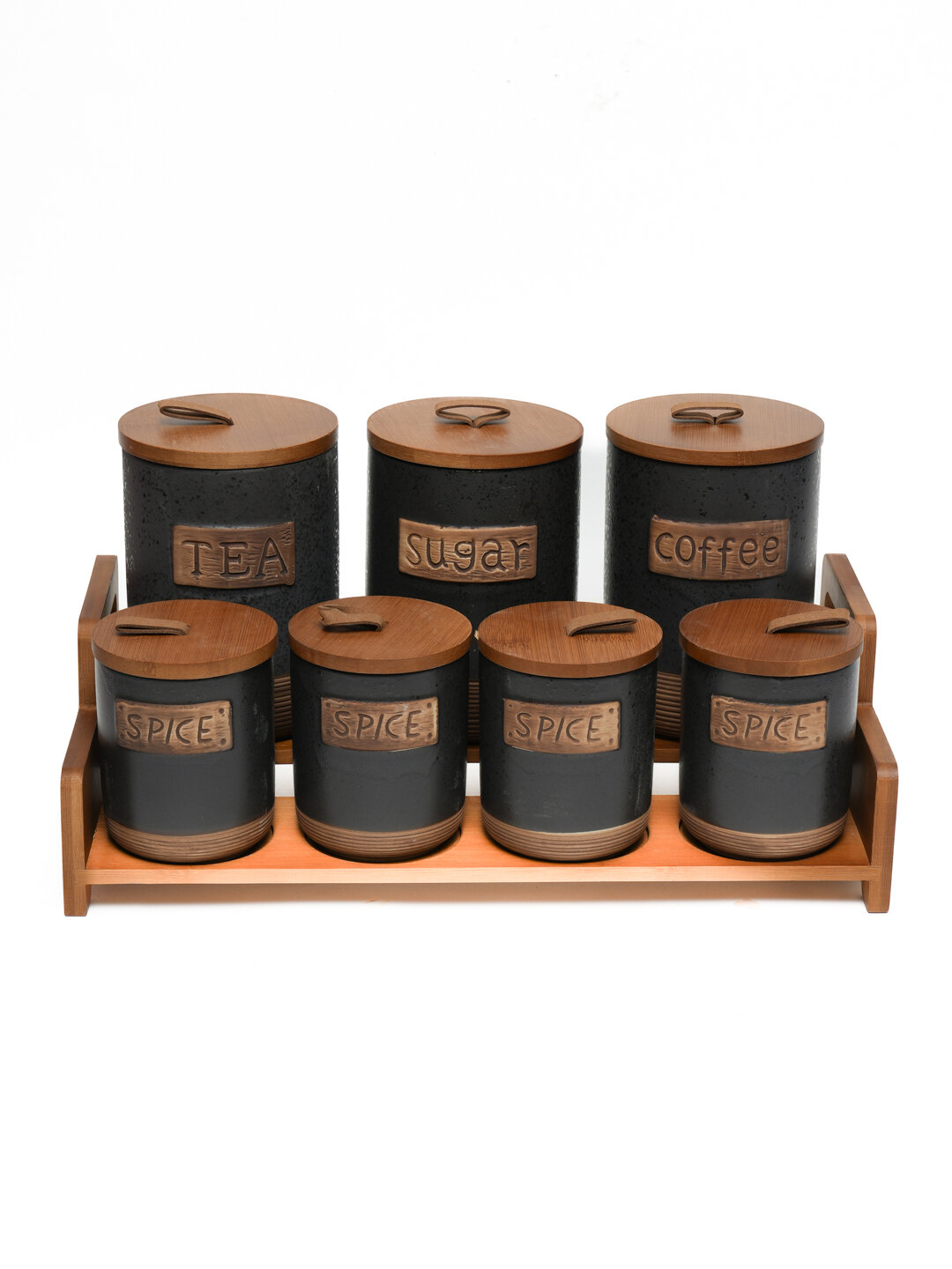 Набор для специй, керамический, с подставкой, 7 предметов, бело-серый — фото 1