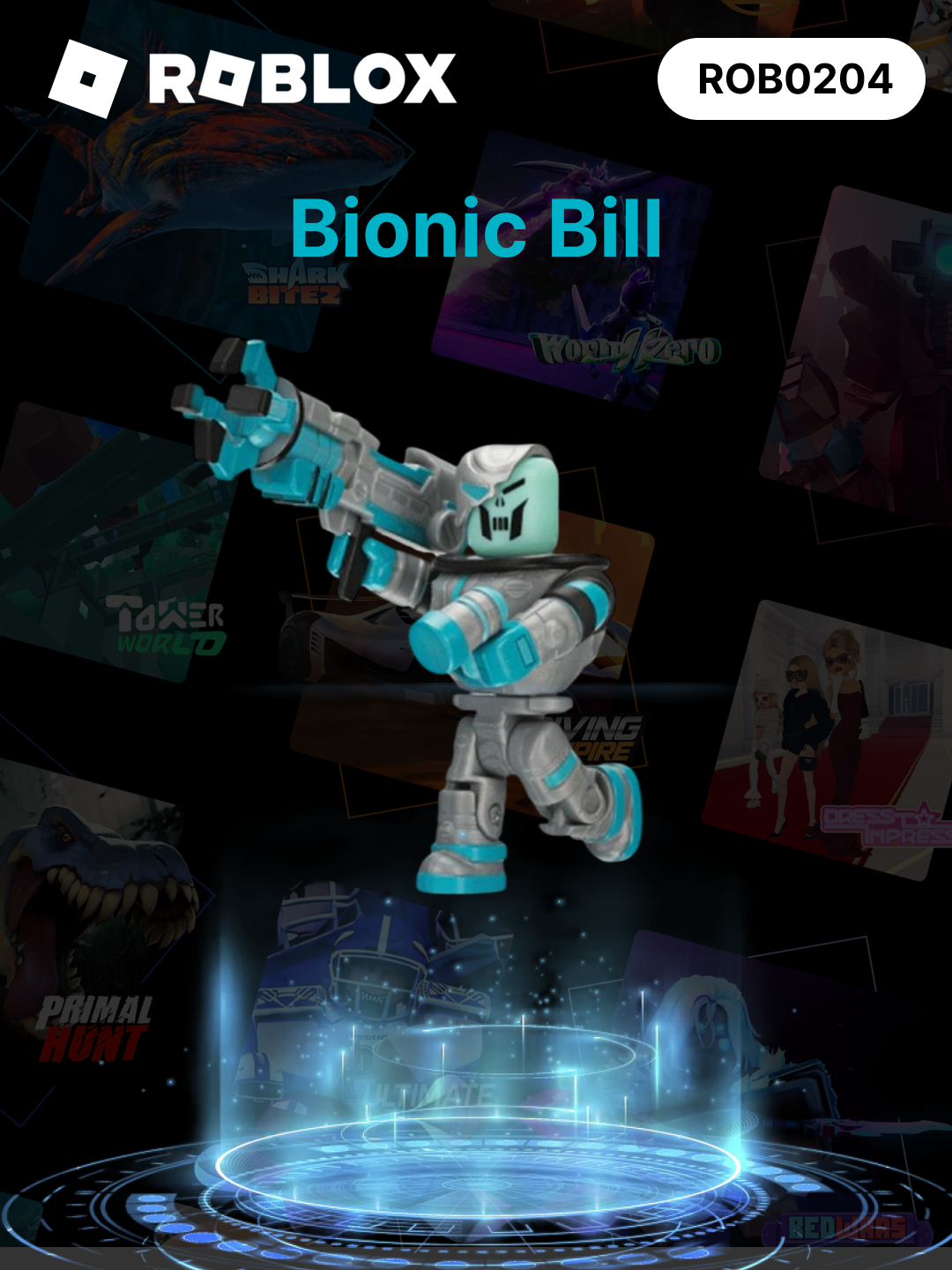 Фигурка Roblox Corp "Bionic Bill", для мальчиков, пластик, 1 шт, 8 см, ROB0204