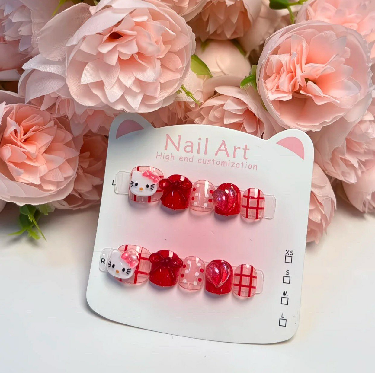 Накладные ногти для детей, 10 шт с клеевыми стиками, набор красный