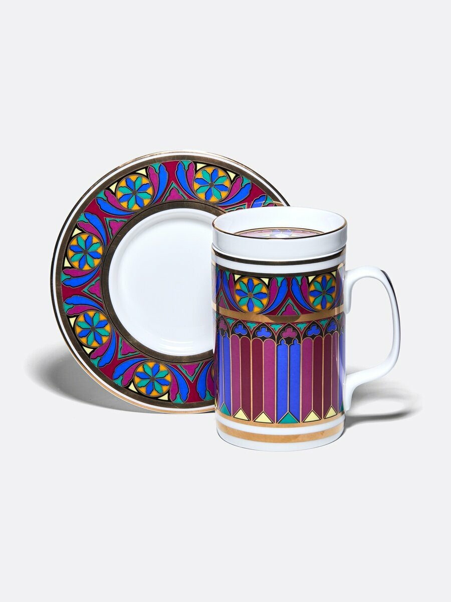 Бокал с блюдцем и крышкой "Готический", 390 мл, Императорский фарфоровый завод