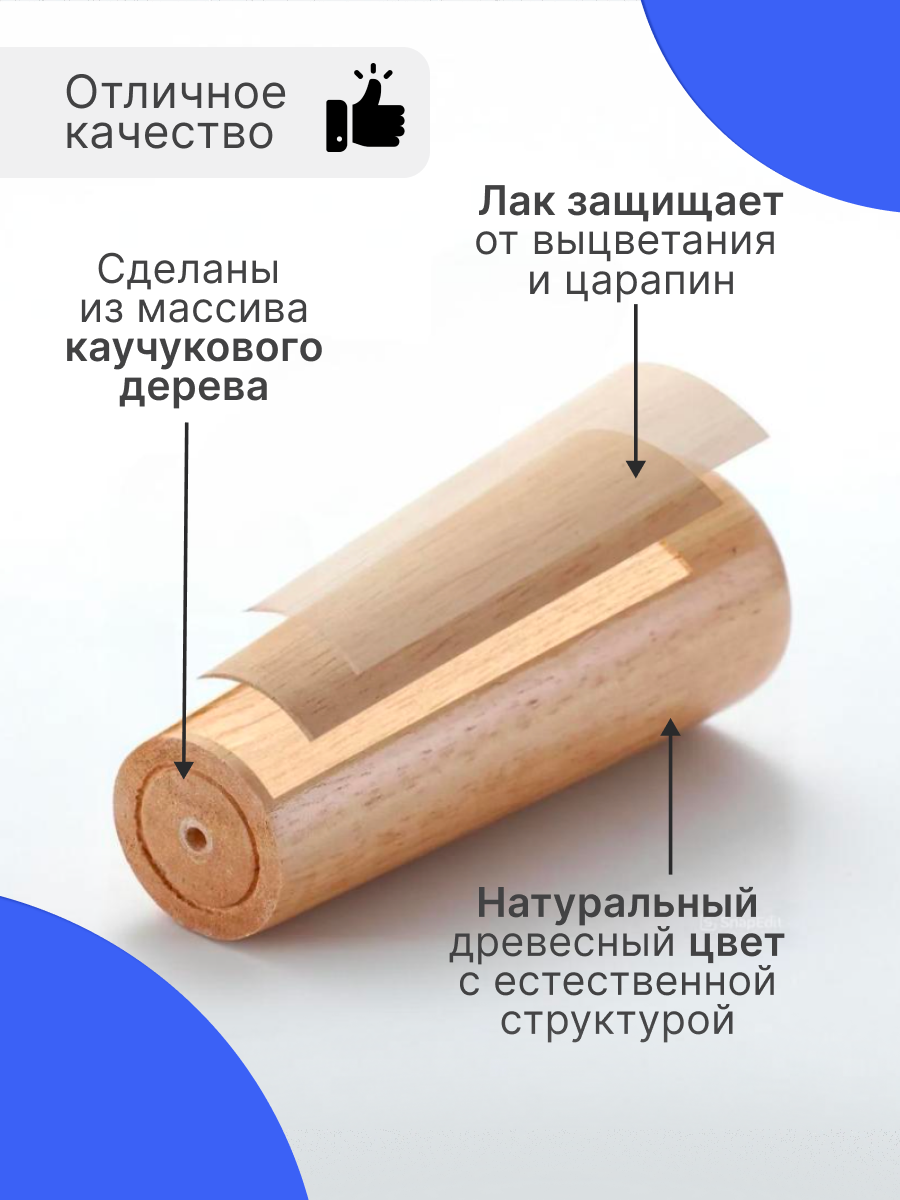 Ножки Vevoxo для мебели, массив дерева, цвет бежевый, 4 штуки — фото 1