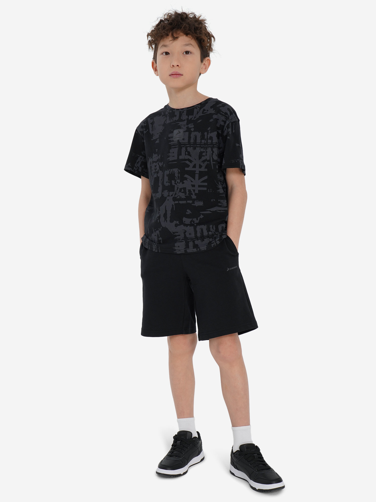 Футболка Demix, размер 158-164, черный/серый — фото 1